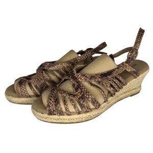 Naturalizer Womens 8 Snakeskin Strappy Espadrille Wedge Sandal Brown Heel Buckle